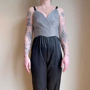 Vintage 70s metallic silver and black jumpsuit